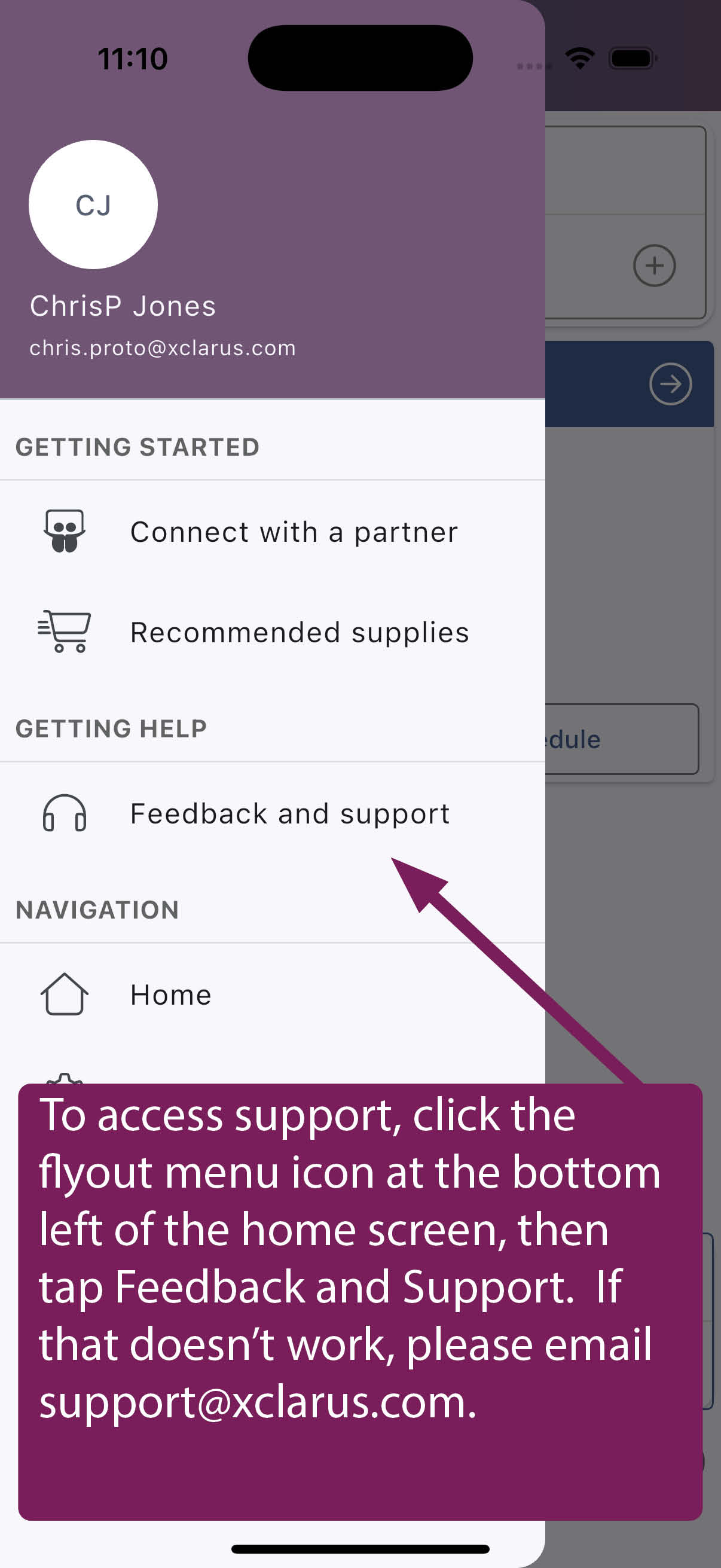 Support access in Dinner Familias app